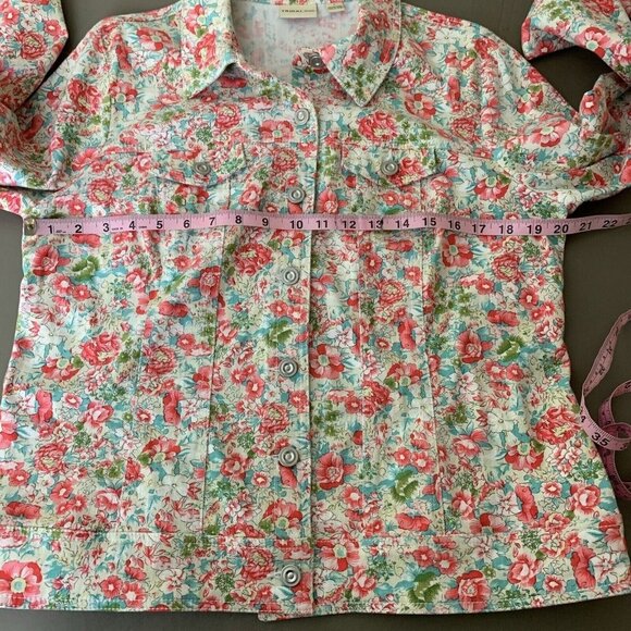 Tribal Jeans Womens Jacket Size L Floral Denim 90's Y2K Cottagecore Pink Spring - Picture 13 of 15